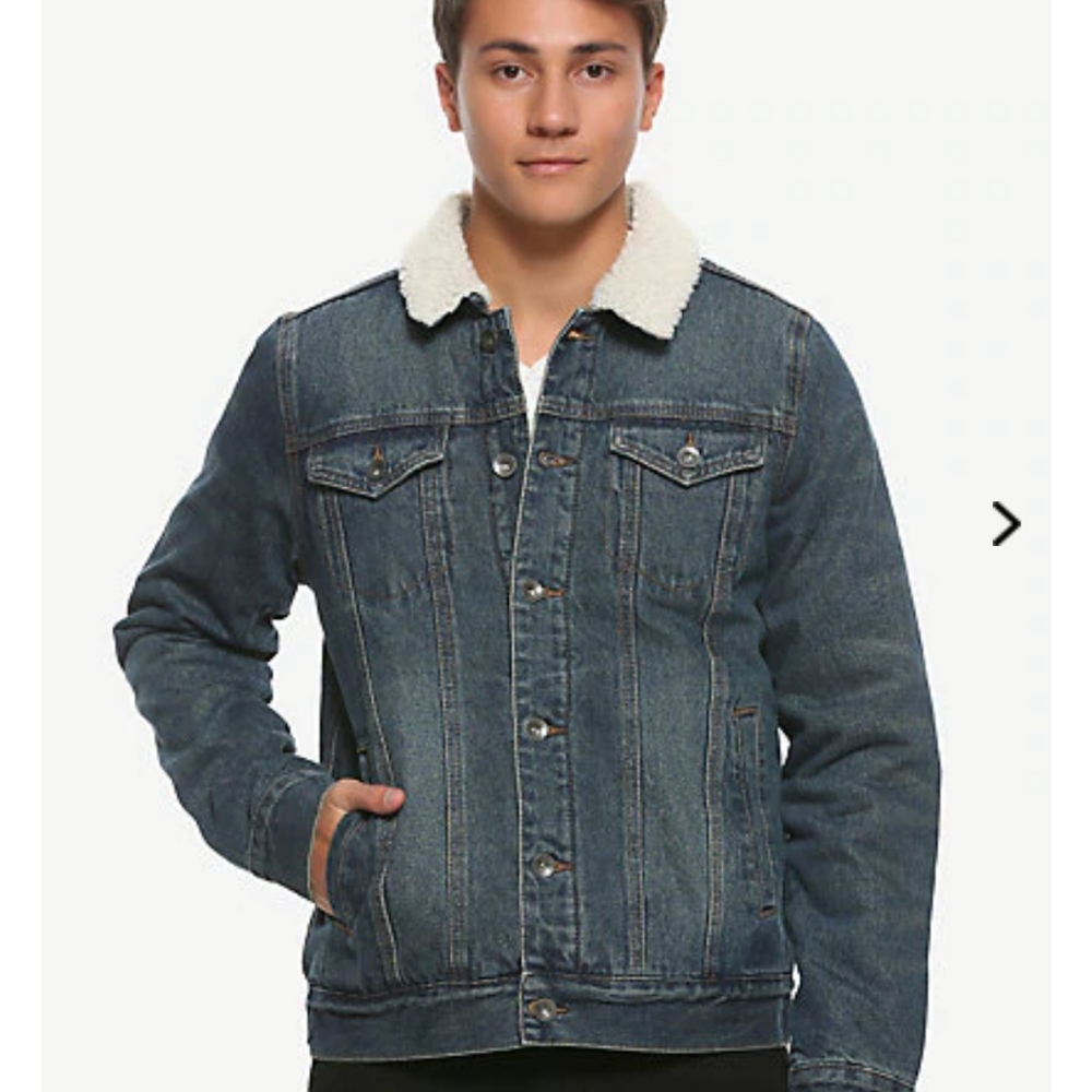 Men's Sherpa Blue Denim Jacket Size XS